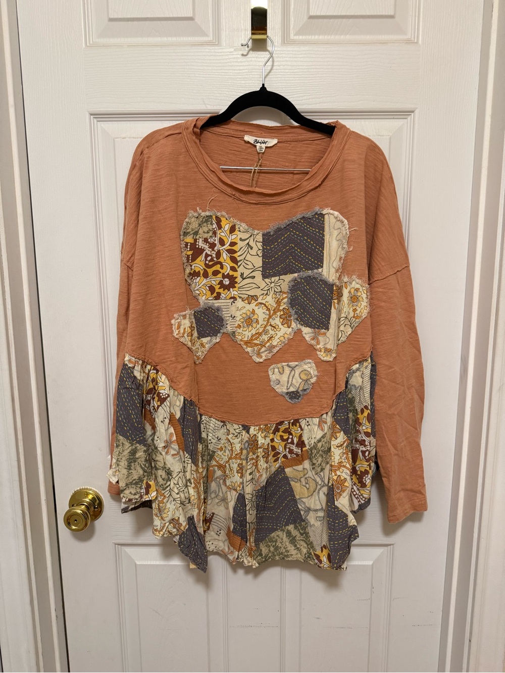 Blue Velvet Patchwork Top in Rust